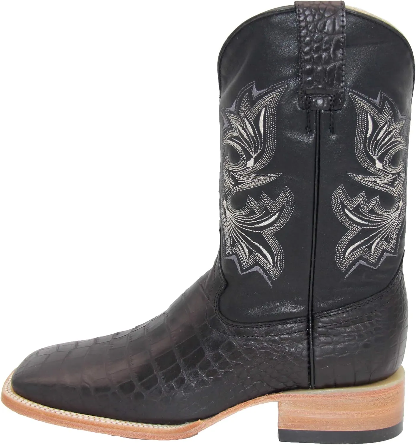 Mens Leather Crocodile Print Western Cowboy Boot Square Toe