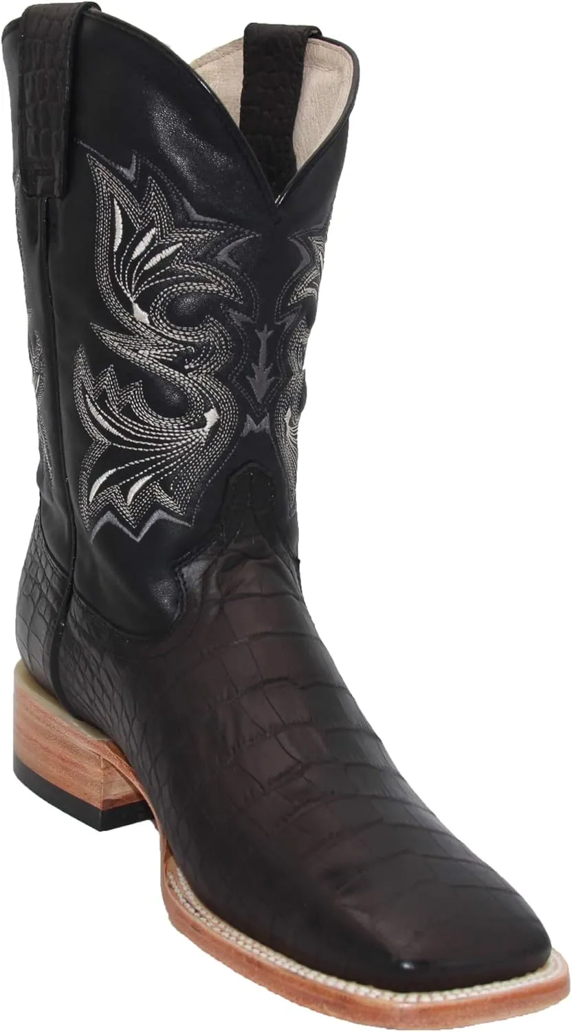 Mens Leather Crocodile Print Western Cowboy Boot Square Toe