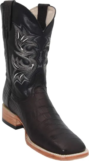 Mens Leather Crocodile Print Western Cowboy Boot Square Toe