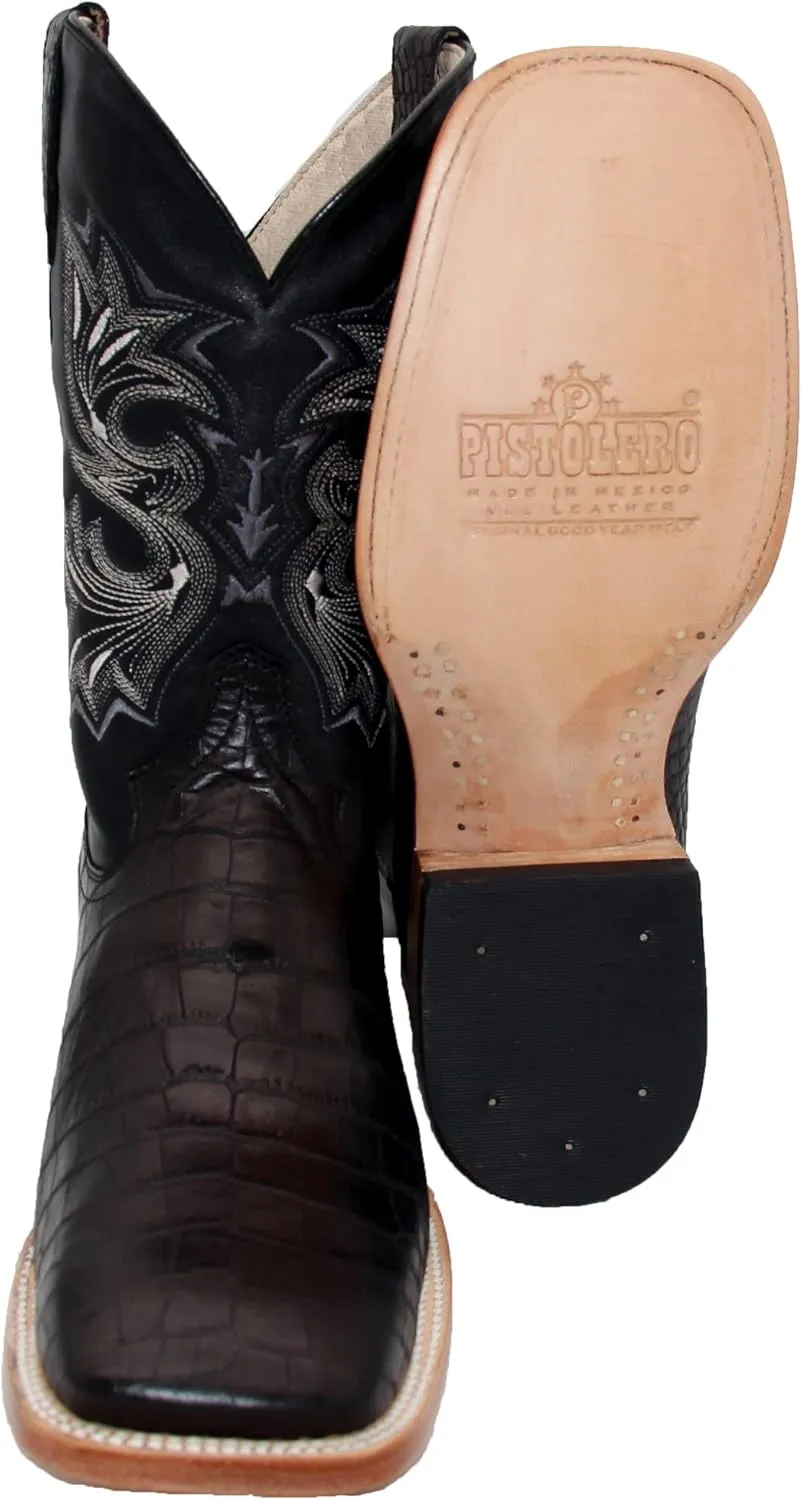 Mens Leather Crocodile Print Western Cowboy Boot Square Toe