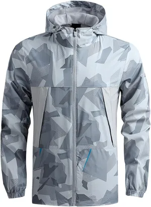 Men's Rain Jacket Waterproof Breathable Camo Hooded Windbreaker Jacket Men's Outdoor Sports Jackets Lightweight Coat