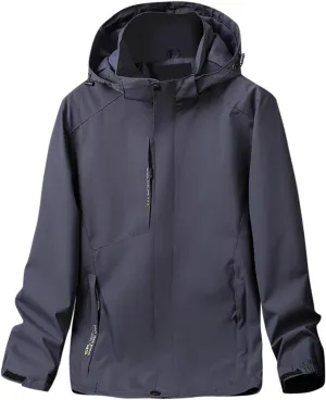 Men's Rain Jacket Waterproof Breathable Solid Hooded Windbreaker Jacket Men's Outdoor Sports Jackets Lightweight Coat