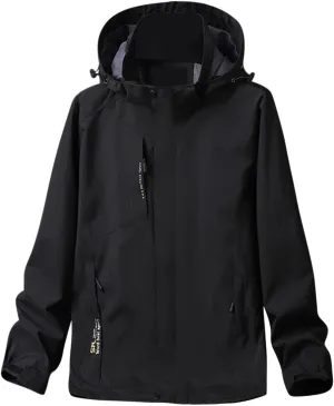 Men's Rain Jacket Waterproof Breathable Solid Hooded Windbreaker Jacket Men's Outdoor Sports Jackets Lightweight Coat