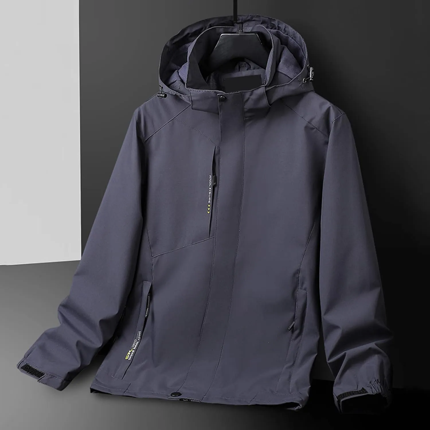Men's Rain Jacket Waterproof Breathable Solid Hooded Windbreaker Jacket Men's Outdoor Sports Jackets Lightweight Coat