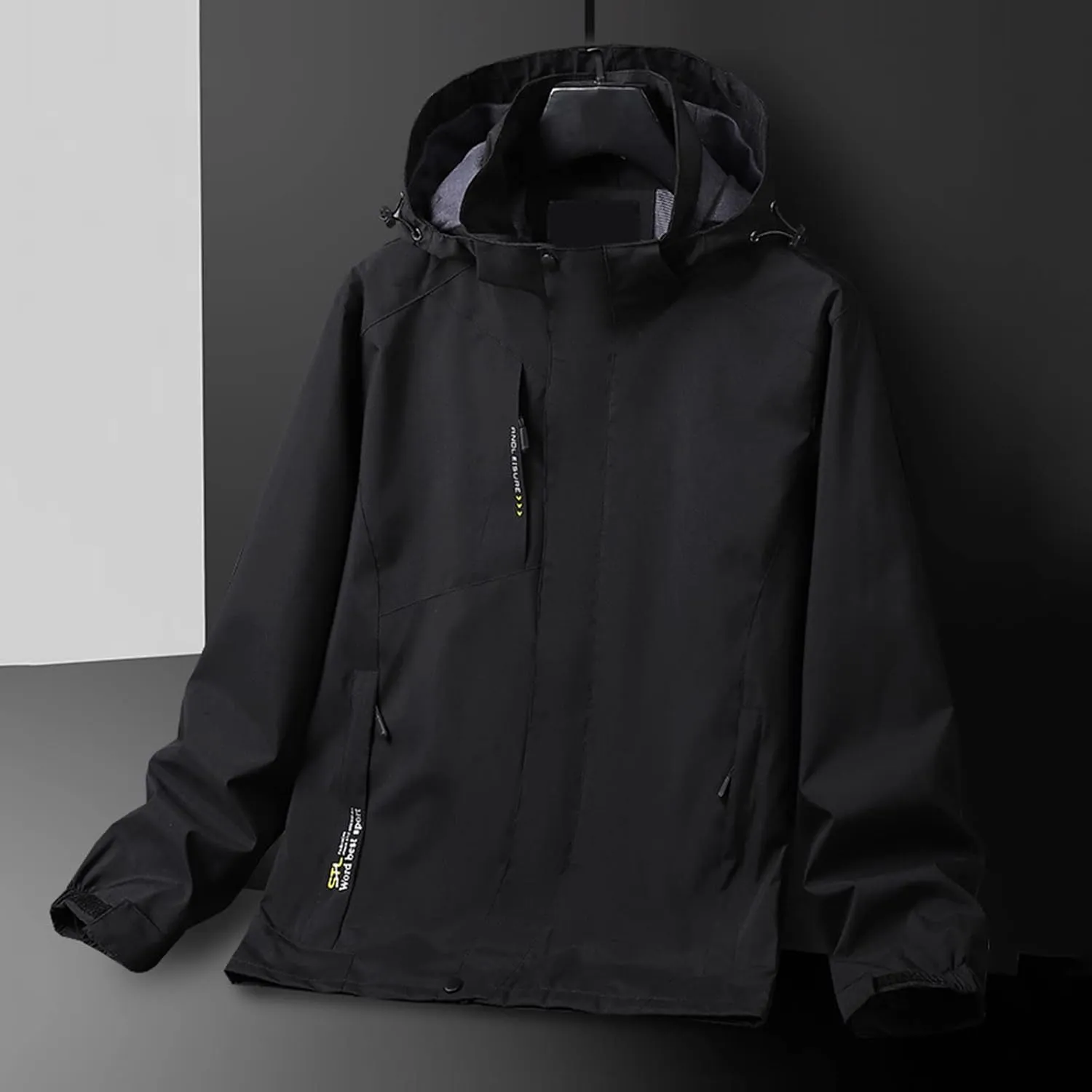 Men's Rain Jacket Waterproof Breathable Solid Hooded Windbreaker Jacket Men's Outdoor Sports Jackets Lightweight Coat