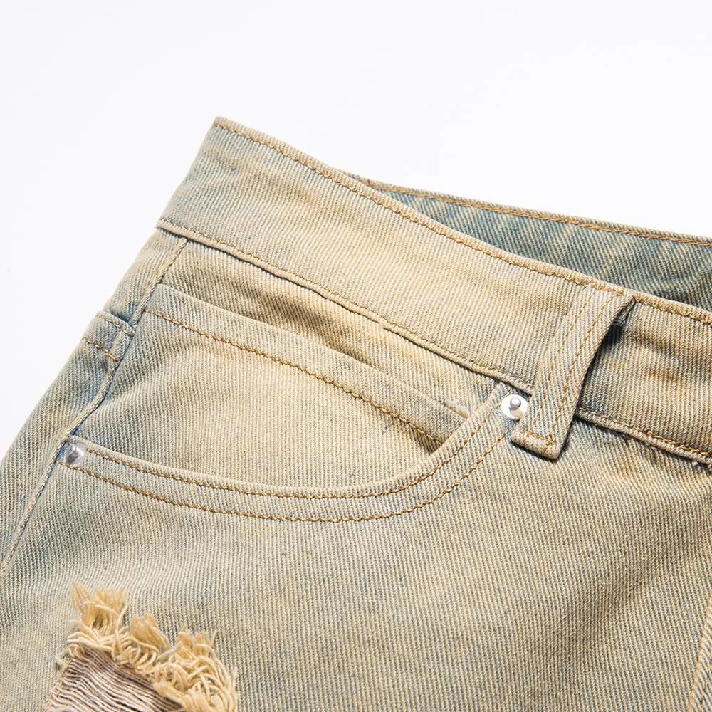 Men's Ripped Destroyed Straight Slim Fit Jeans Cargo Denim Pants Fashion Jean