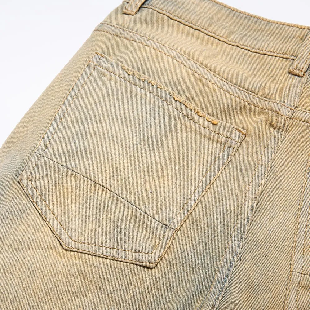 Men's Ripped Destroyed Straight Slim Fit Jeans Cargo Denim Pants Fashion Jean