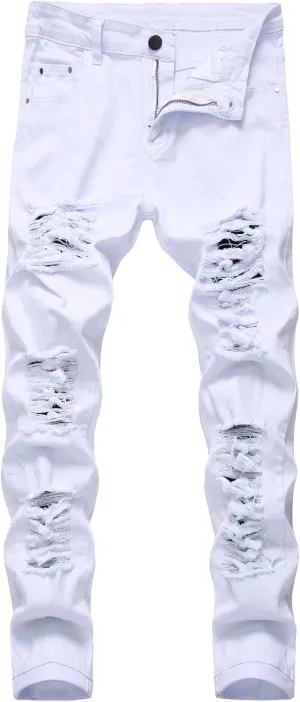 Men's Ripped Skinny Stretch Distressed Destroyed Slim Jeans Denim Pants