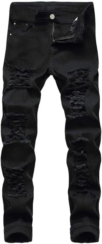 Men's Ripped Skinny Stretch Distressed Destroyed Slim Jeans Denim Pants