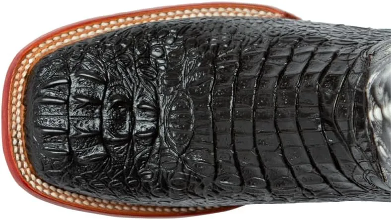 Mens Stampede Crocodile Embroidered Square Toe Casual Boots Mid Calf - Black