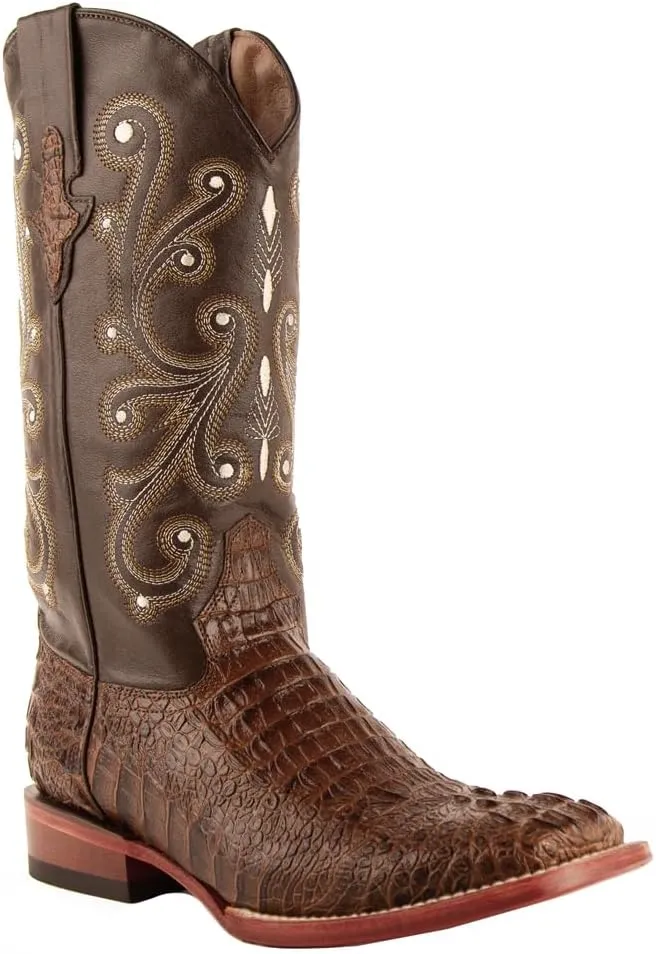 Mens Stampede Crocodile Embroidered Square Toe Casual Boots Mid Calf - Black