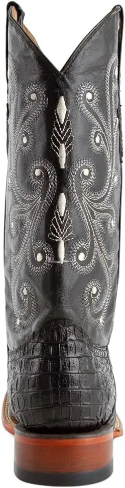 Mens Stampede Crocodile Embroidered Square Toe Casual Boots Mid Calf - Black