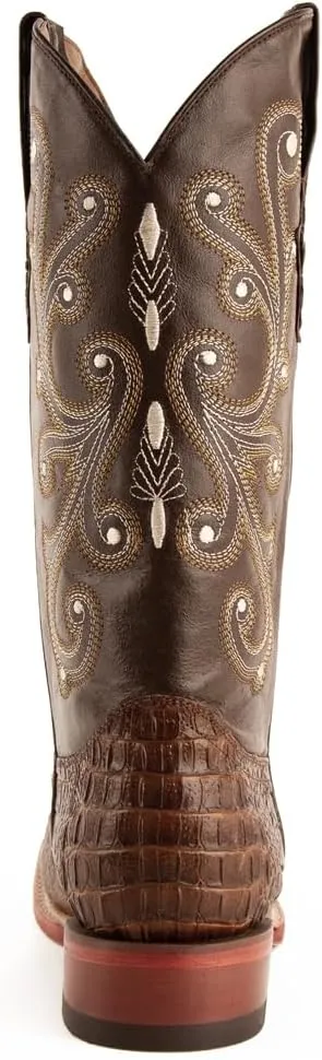Mens Stampede Crocodile Embroidered Square Toe Casual Boots Mid Calf - Black