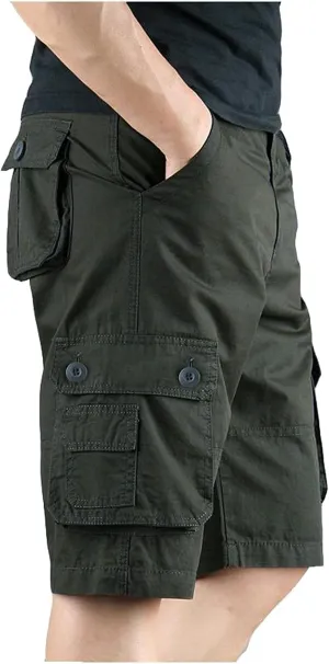 Men'S Straight Cargo Shorts with Multi Pockets and Zipper Outdoor Summer Solid Regular Fit Casual Shorts