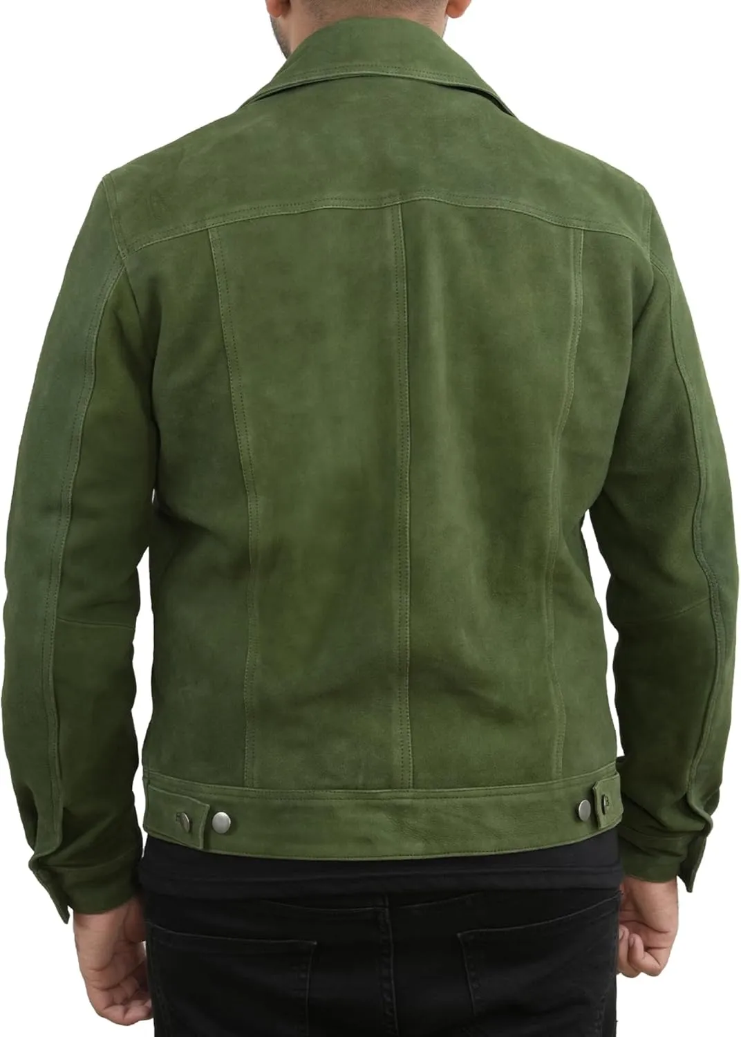 Men's Suede Leather Jacket | Genuine Suede Leather Trucker Jacket Shirt Collar Slim Fit Denim Style