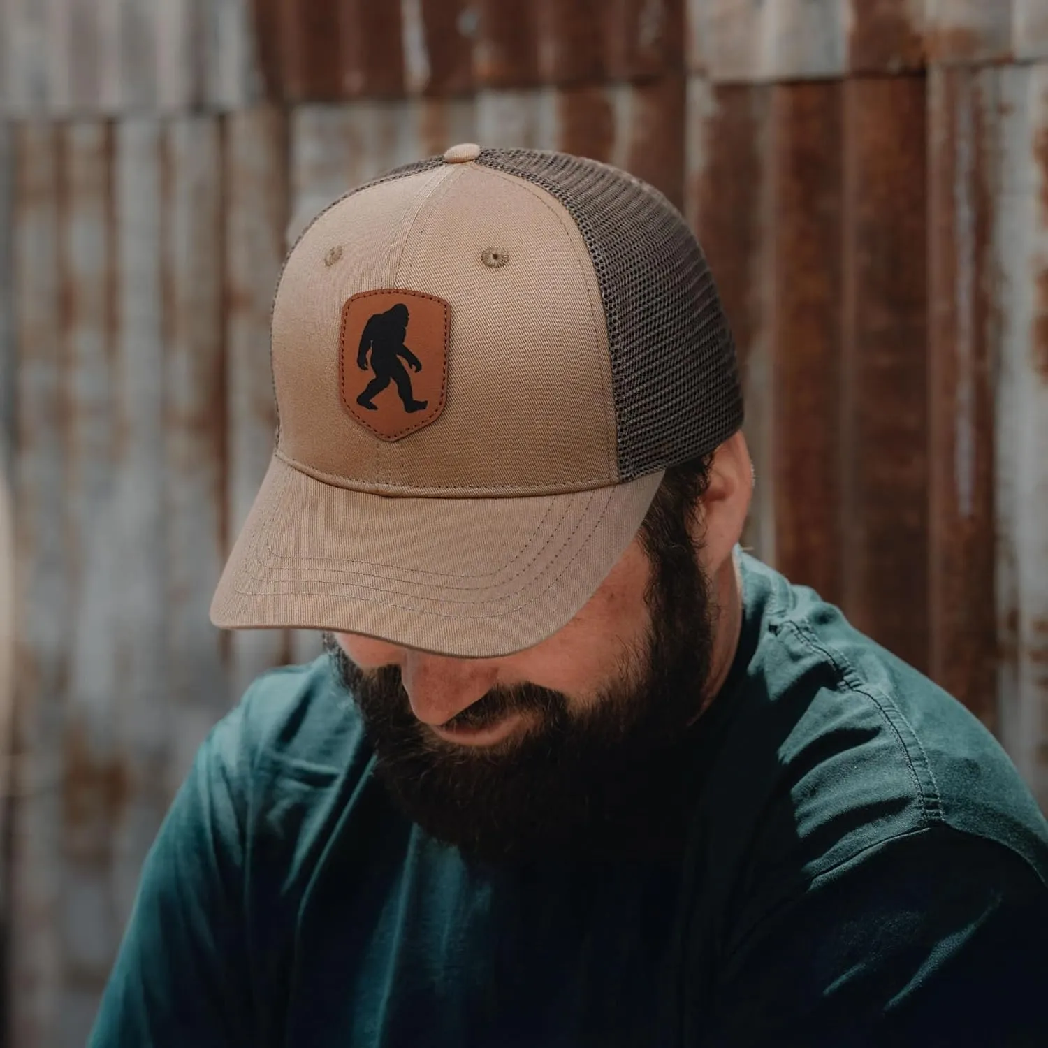 Mesh Bigfoot Hat Leather Cap for Men- Great Snapback Closure Sasquatch Hat for Hunting & Hiking