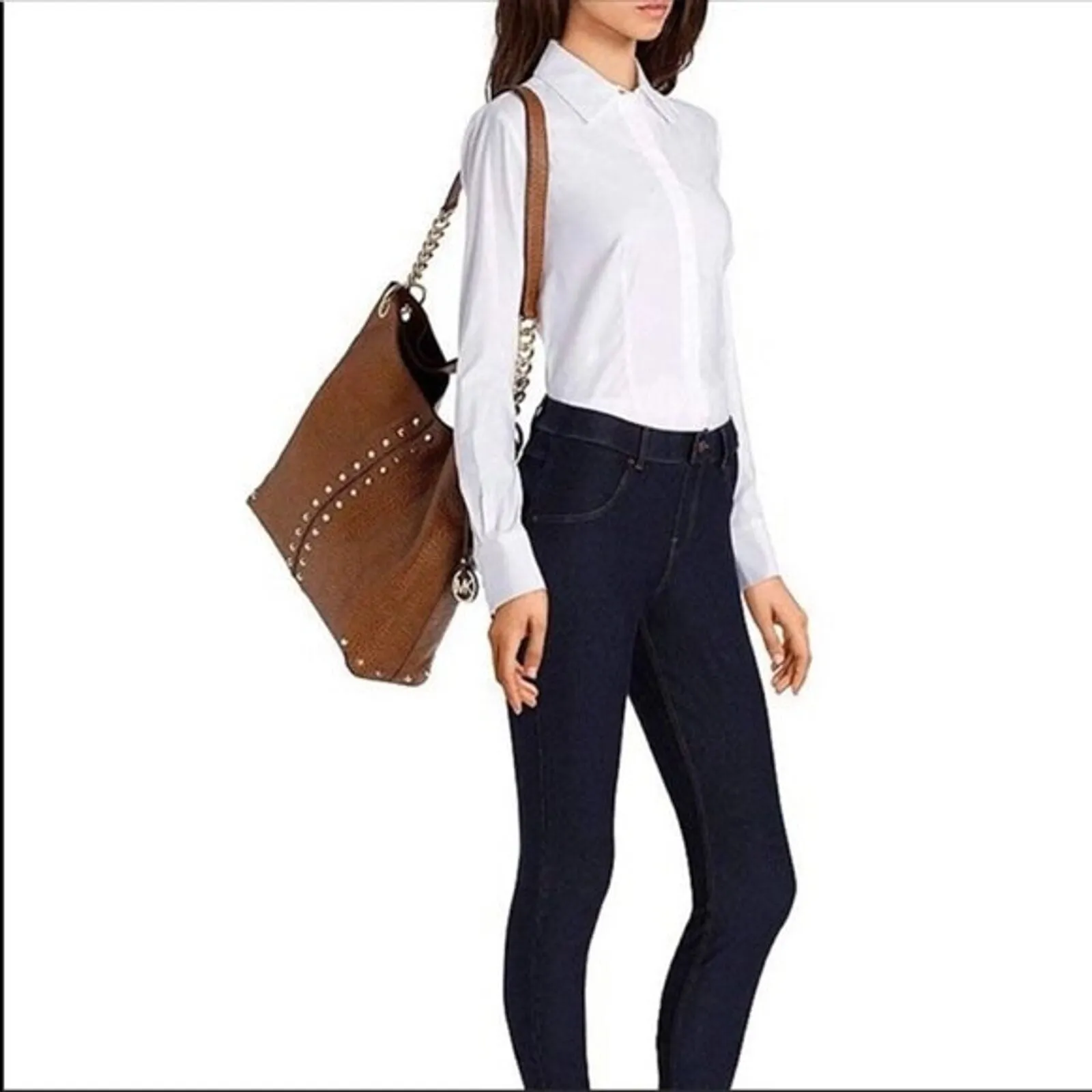 MICHAEL KORS ASTOR STUDDED LEATHER SHOULDER BAG