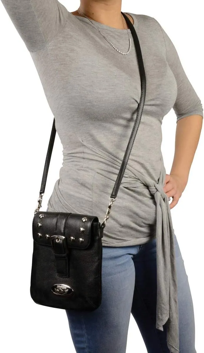 Milwaukee Leather MP8805 Women's Black Small Leather Studded Shoulder Bag