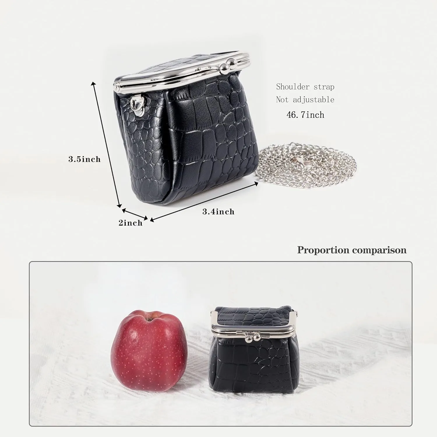 Mini Purse,Chain Gothic Tiny Bag, Micro Coin Wallet for Women,Kiss Lock Leather Crossbody Bag