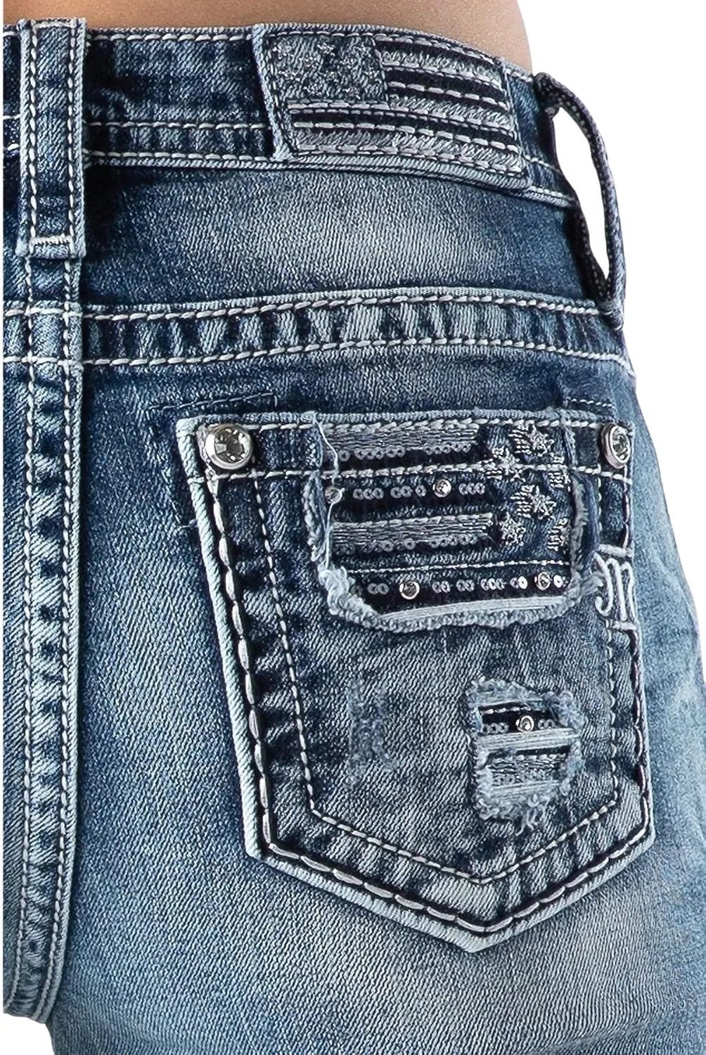 Miss Me Women's Blowout USA Flag Embellished Pockets Mid-Rise Skinny Jeans
