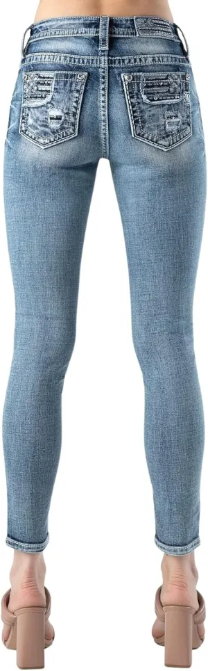 Miss Me Women's Blowout USA Flag Embellished Pockets Mid-Rise Skinny Jeans