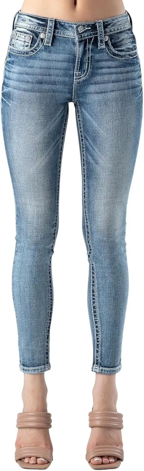 Miss Me Women's Blowout USA Flag Embellished Pockets Mid-Rise Skinny Jeans