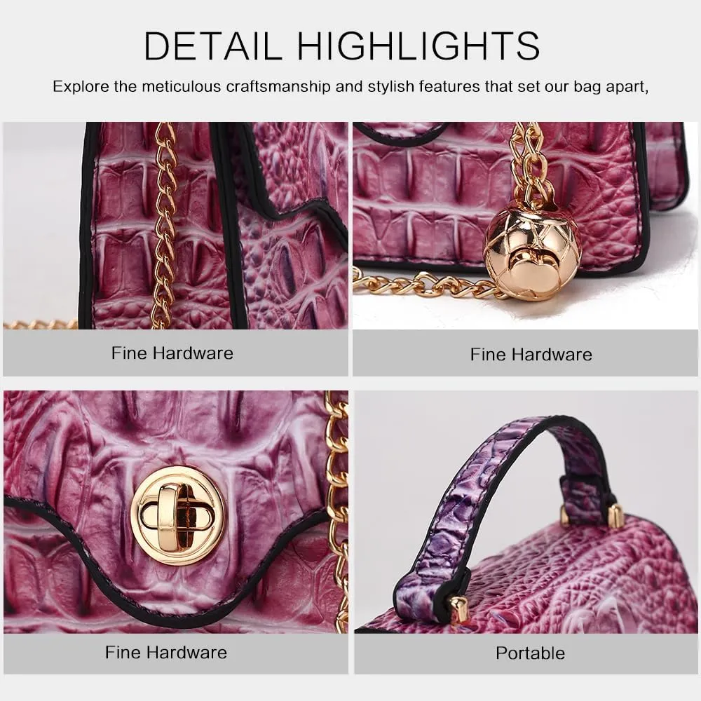MKF Collection Women Crossbody Bag, Gradient Rainbow Faux Crocodile-Embossed Vegan Leather Handbag Purse By Mia K