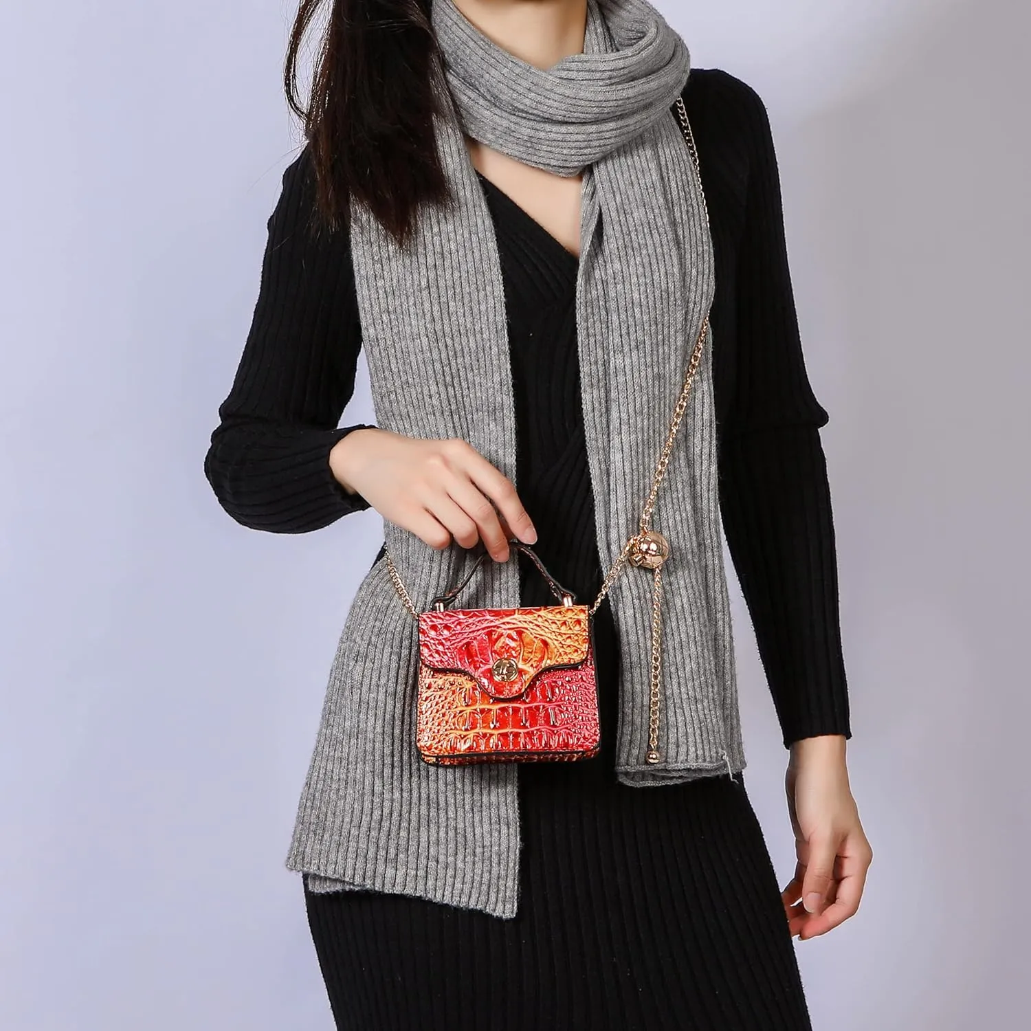 MKF Collection Women Crossbody Bag, Gradient Rainbow Faux Crocodile-Embossed Vegan Leather Handbag Purse By Mia K
