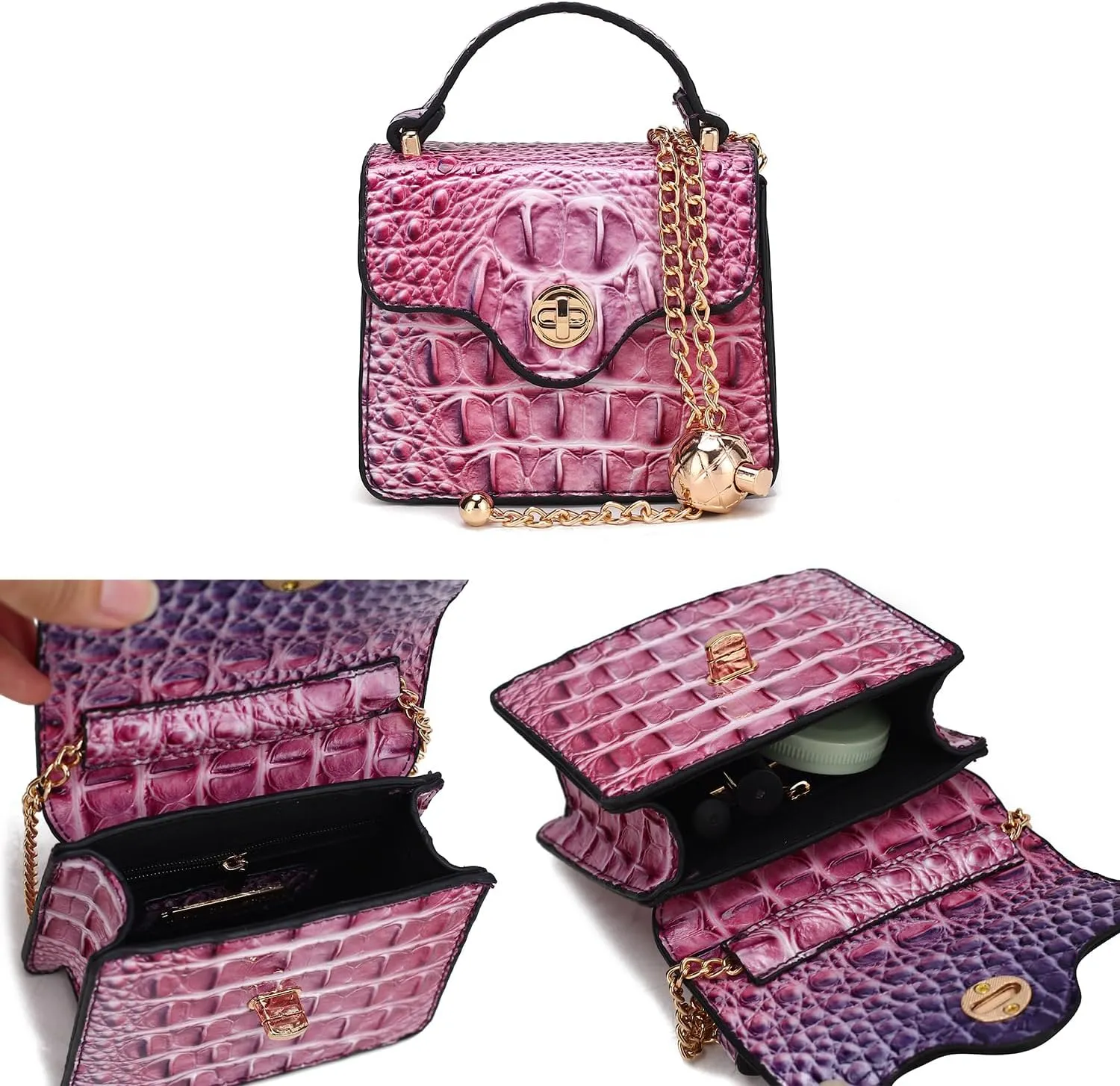 MKF Collection Women Crossbody Bag, Gradient Rainbow Faux Crocodile-Embossed Vegan Leather Handbag Purse By Mia K