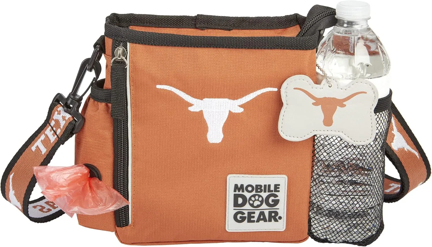 Mobile Dog Gear, NCAA University of Texas Austin Dog Travel Bag, Day or Night Dog Walking Bag, Officially Licensed, Includes Dog Waste Bag Dispenser, Orange
