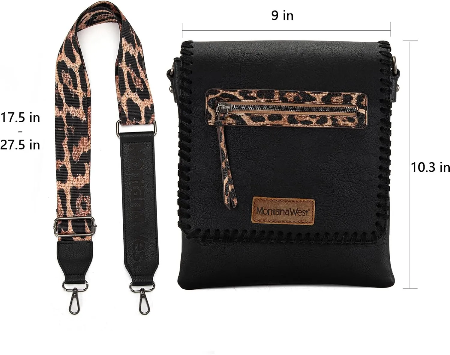 Montana West Crossbody Bags for Women with Dual Compartments Western Cross Body Purse with Leopard Print Guitar Strap
