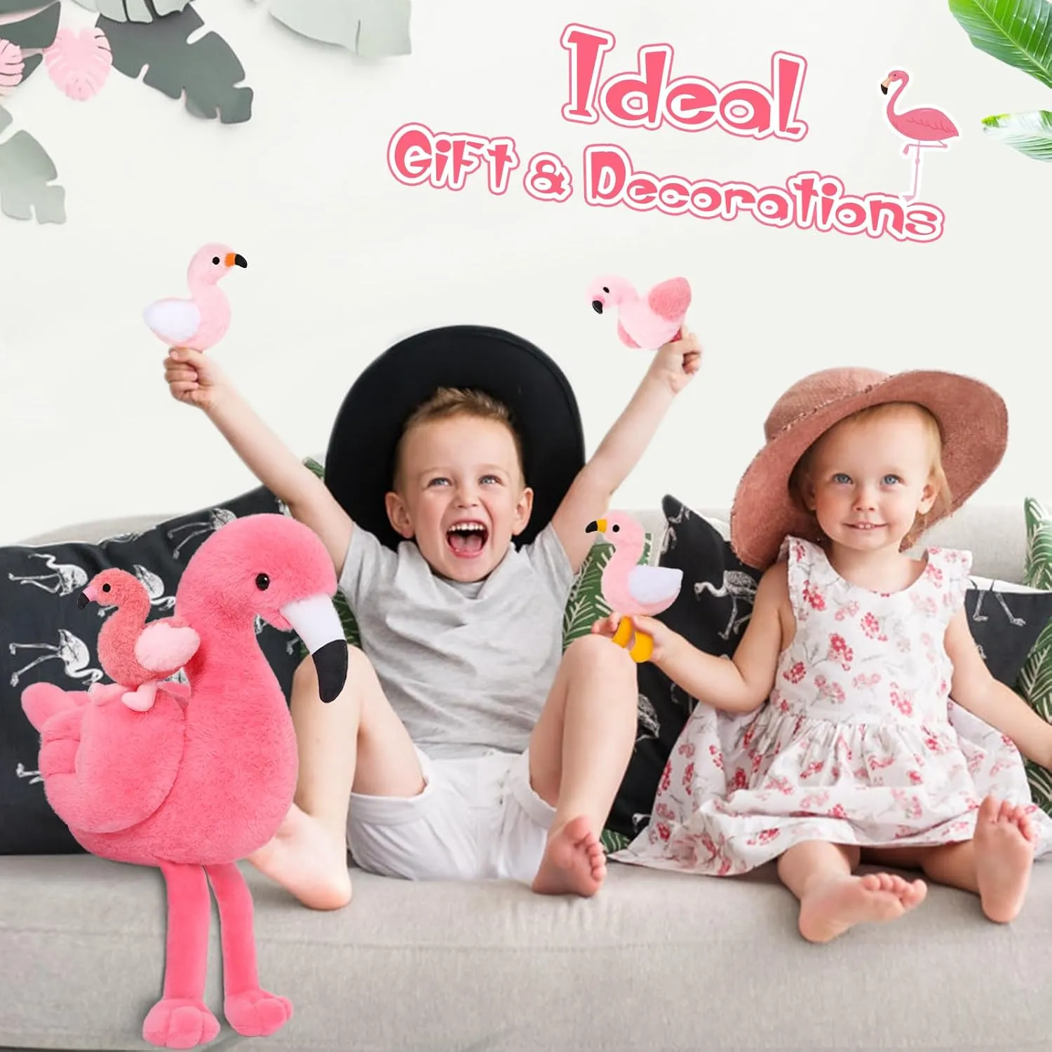 MorisMos Plush Flamingo Stuffed Animal-18 Inch Mommy Stuffed Flamingo with 4 Baby Bird Plush Toys Inside Zipper Tummy, Pink Bird Stuffed Animals Gift for Girl Women Decor Birthday Christmas Valentines