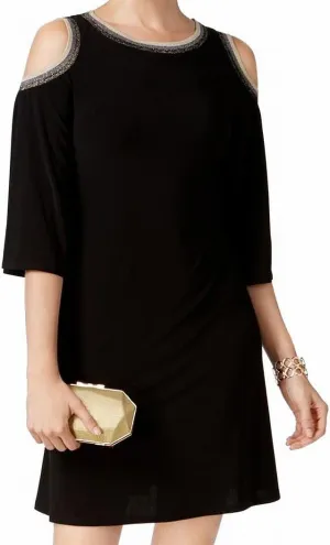 MSK Women's Embellished Cold-Shoulder Shift Dress (S, Black)