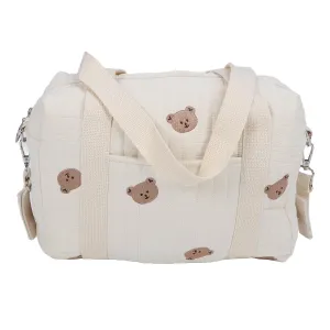 Multifunctional Baby Stroller Storage Bag Reusable Handbag Nappy Bag Large Capacity Stroller Hanging Bag Travel Diaper Carry Bag with Zipper Embroidery for Mom Dad (Bear Bag)