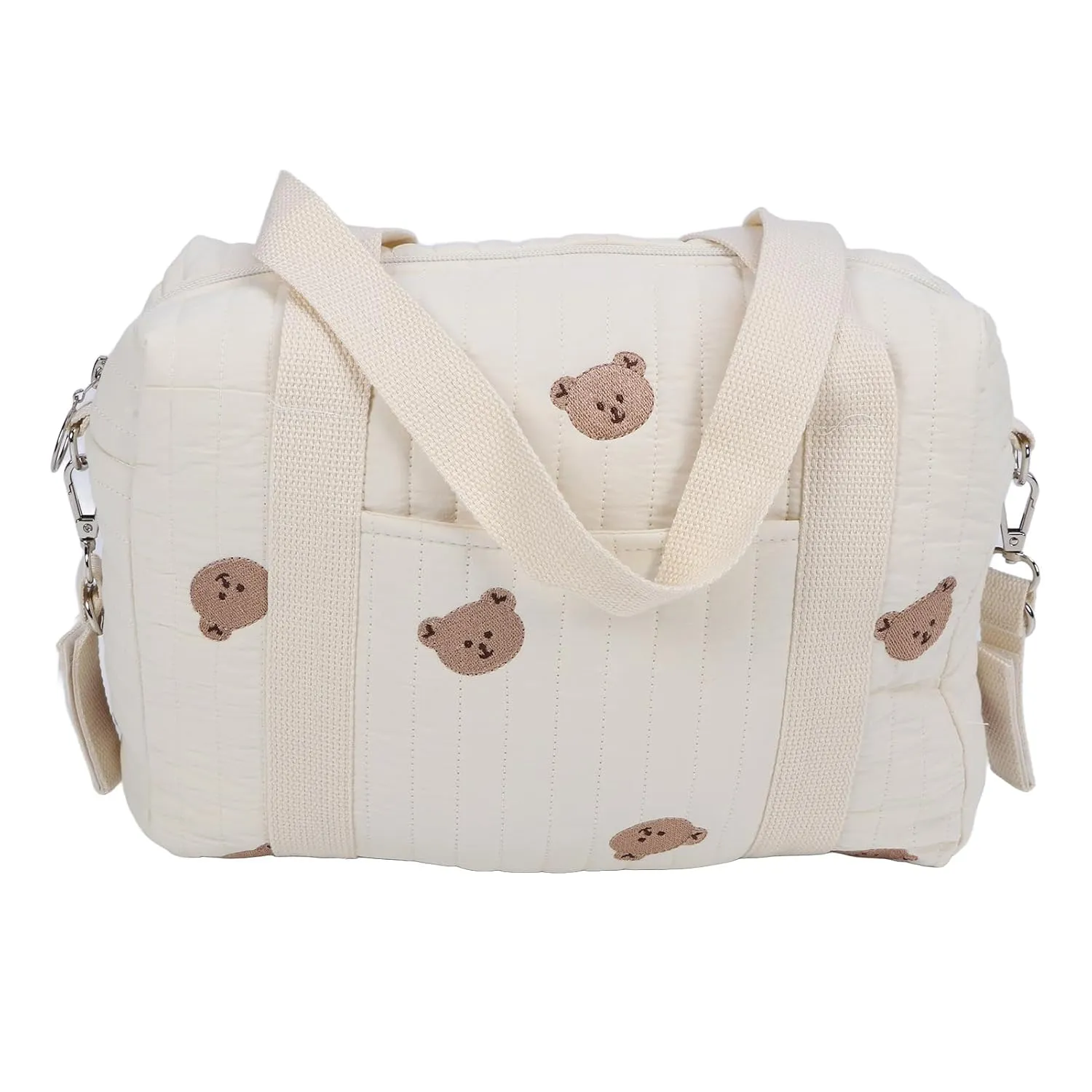 Multifunctional Baby Stroller Storage Bag Reusable Handbag Nappy Bag Large Capacity Stroller Hanging Bag Travel Diaper Carry Bag with Zipper Embroidery for Mom Dad (Bear Bag)
