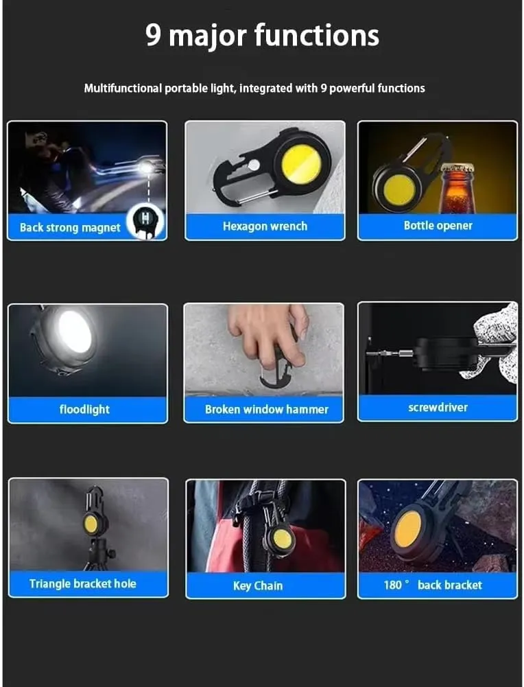 Multifunctional COB LED Flashlight Keychain USB Rechargeable Portable Work Light Outdoor Camping Torch with Strong Magnet (4)