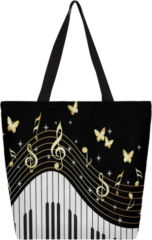 Musical Notes Illustration Large Capacity Canvas Tote Bag Stylish Handheld Shoulder Bag Reusable Shopping Bag for Work Travel Beach Trips Shopping