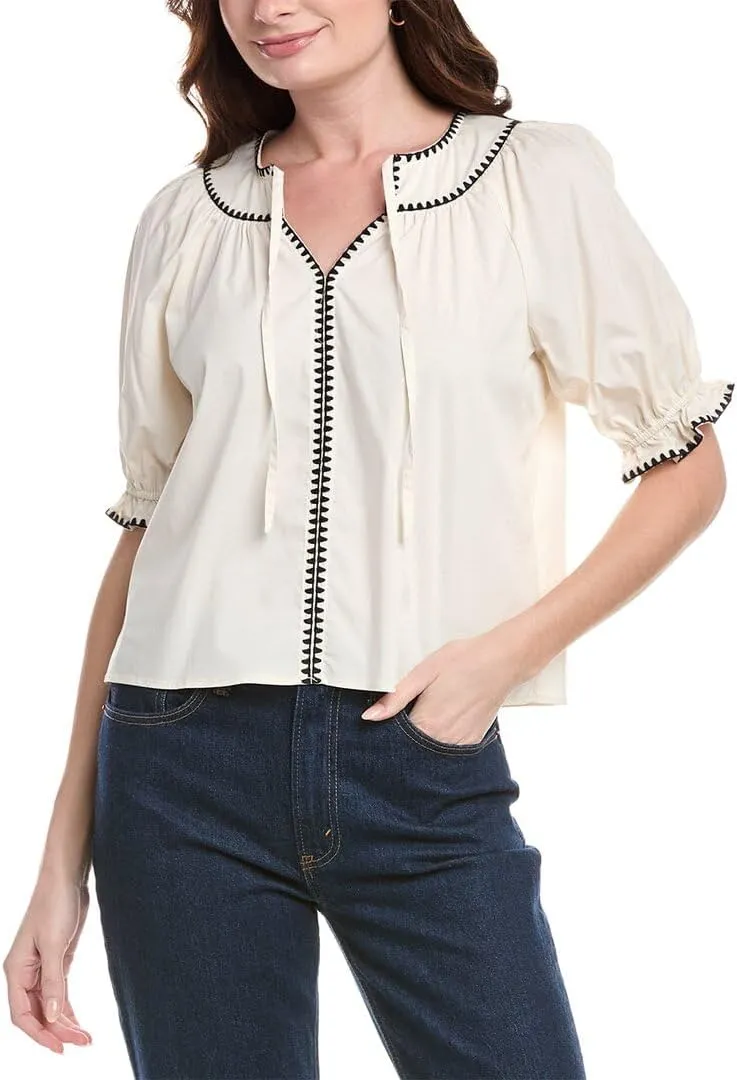 Nanette Nanette Lepore Womens Embroidered Trim Top, S, White
