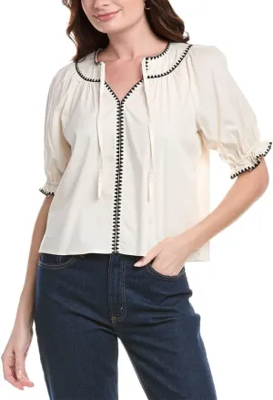 Nanette Nanette Lepore Womens Embroidered Trim Top, S, White