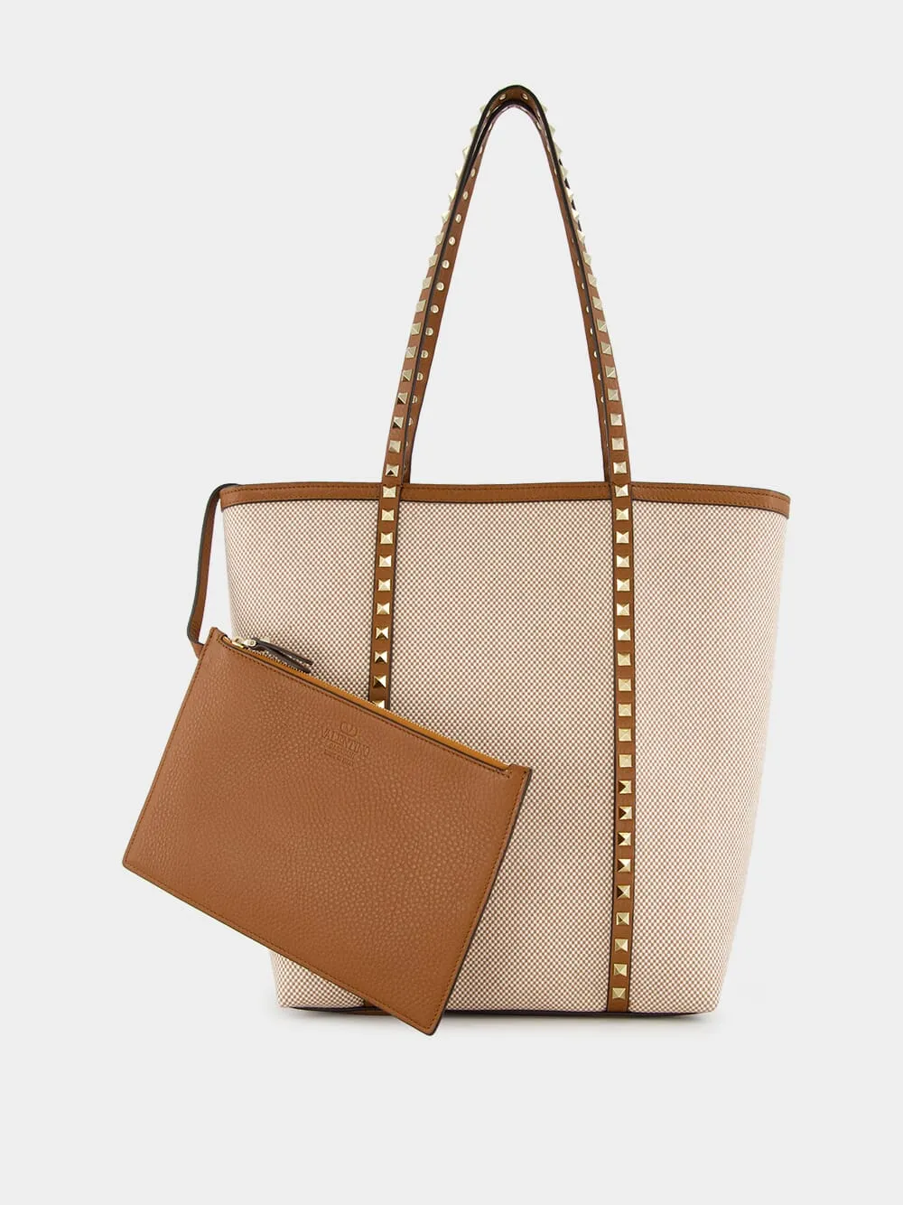 Natural and Tobacco Canvas Rockstud Tote Bag