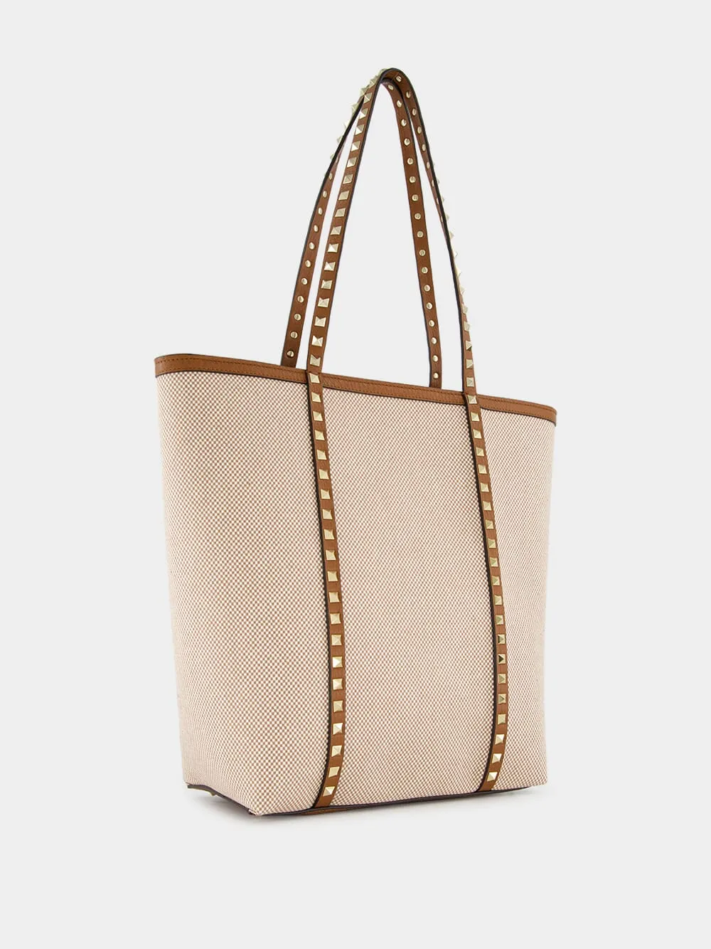 Natural and Tobacco Canvas Rockstud Tote Bag