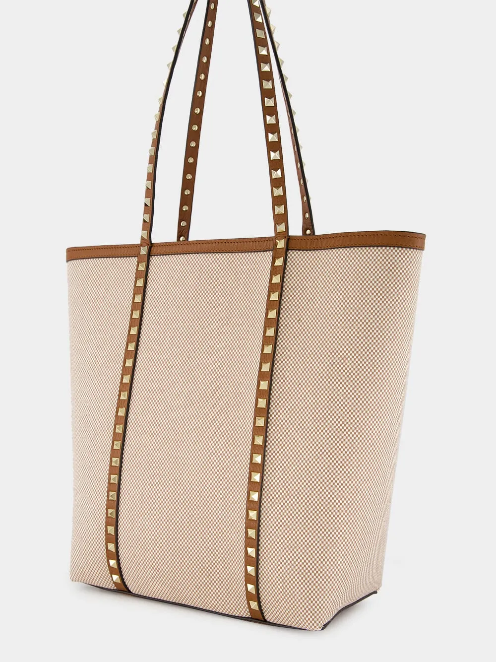 Natural and Tobacco Canvas Rockstud Tote Bag