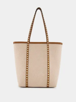 Natural and Tobacco Canvas Rockstud Tote Bag