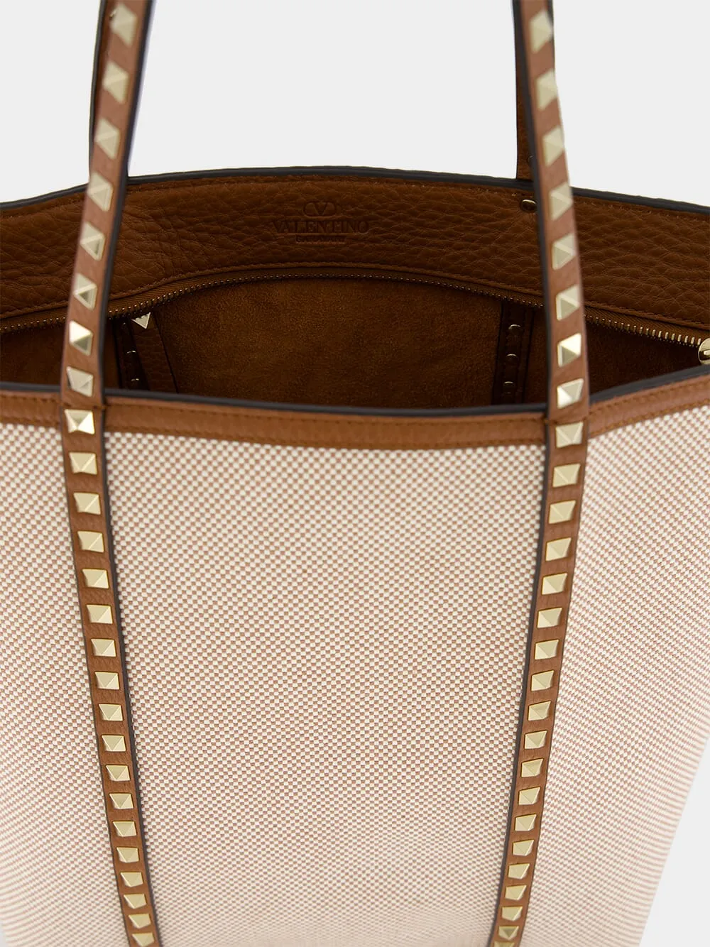 Natural and Tobacco Canvas Rockstud Tote Bag