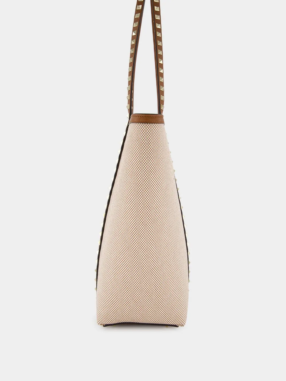 Natural and Tobacco Canvas Rockstud Tote Bag