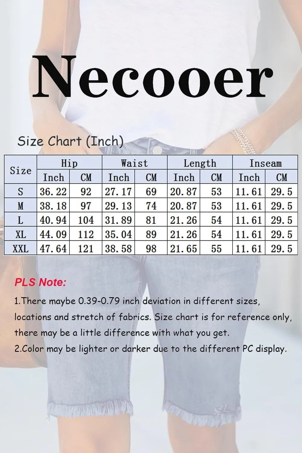 Necooer Women Jean Shorts Ripped Casual Summer Mid Waist Stretchy Five Points Denim Jean Shorts