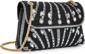 New Rhinestone and Pearls Women's Evening Handbags Shoulder Bags Crossbody Bags for Women Clutch Purse with Chain (black)