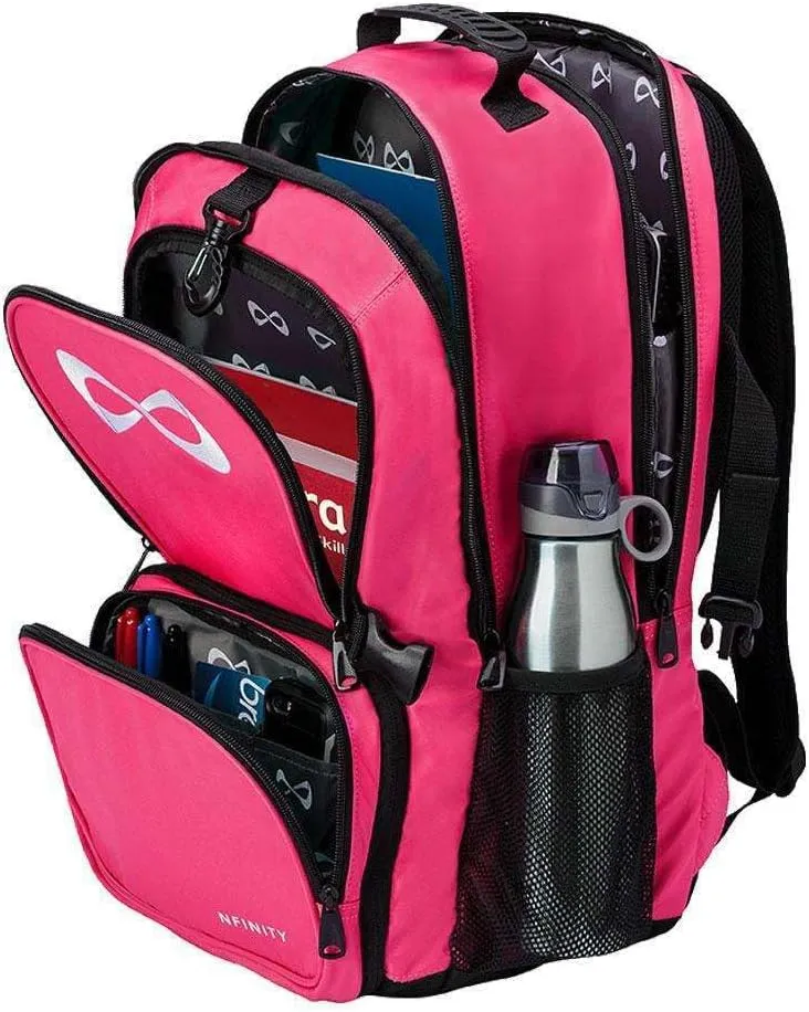 Nfinity Classic Cheer Backpack - Detachable Purse and Laptop Sleeve - Lightweight Travel Backpack for Cheerleaders (Pink)
