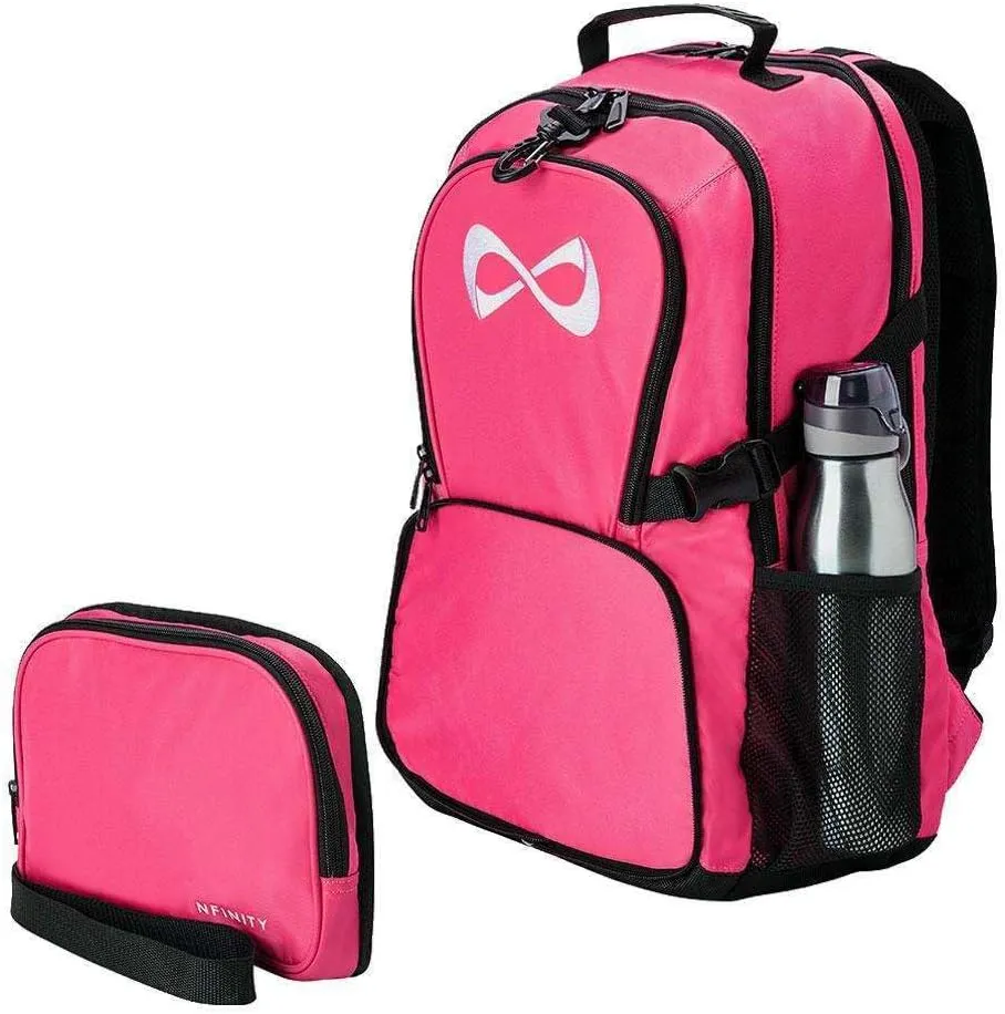 Nfinity Classic Cheer Backpack - Detachable Purse and Laptop Sleeve - Lightweight Travel Backpack for Cheerleaders (Pink)
