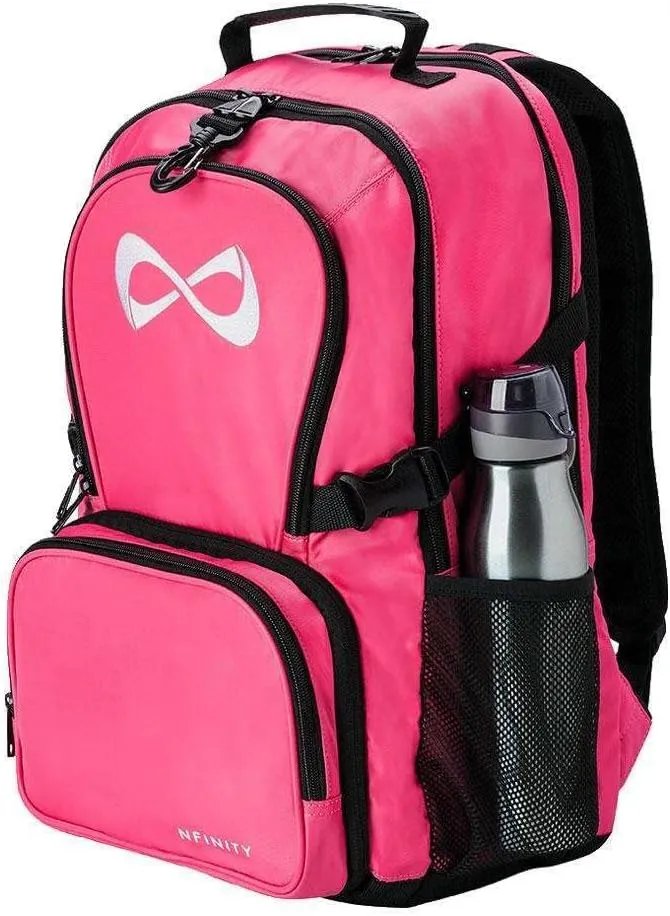 Nfinity Classic Cheer Backpack - Detachable Purse and Laptop Sleeve - Lightweight Travel Backpack for Cheerleaders (Pink)
